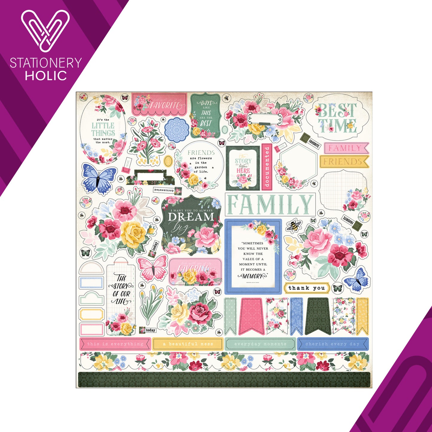 Echo Park - Hoja de Stickers 12 x 12 - Bloom