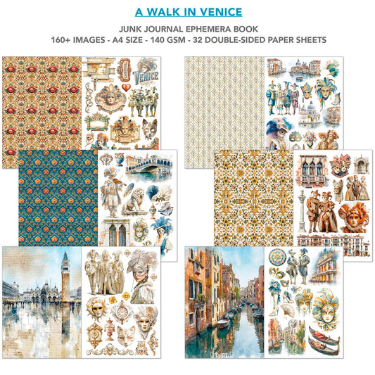 Ciao Bella - Junk Journal Ephemera Book A4 - A Walk In Venice