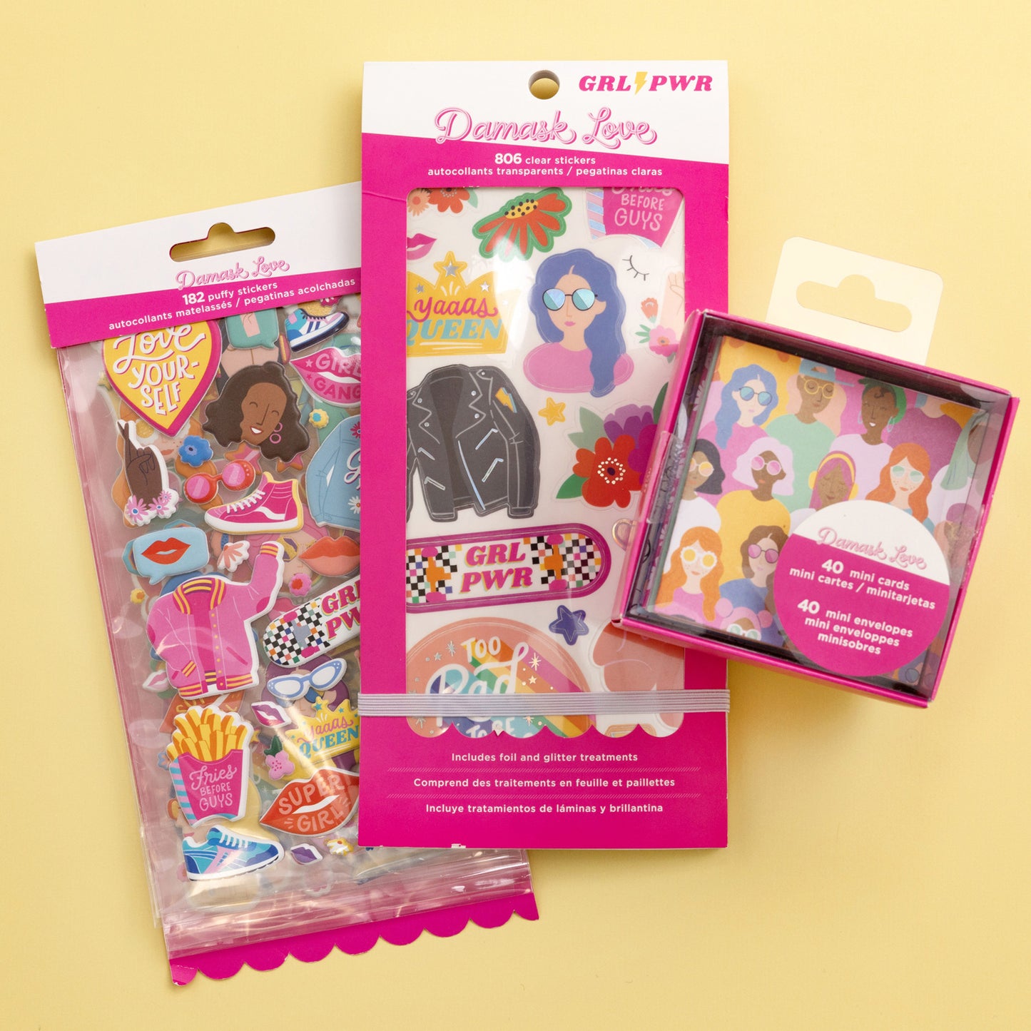 Damask Love - Combo Tarjetitas, Sticker Book y Puffy Stickers - Girl Power