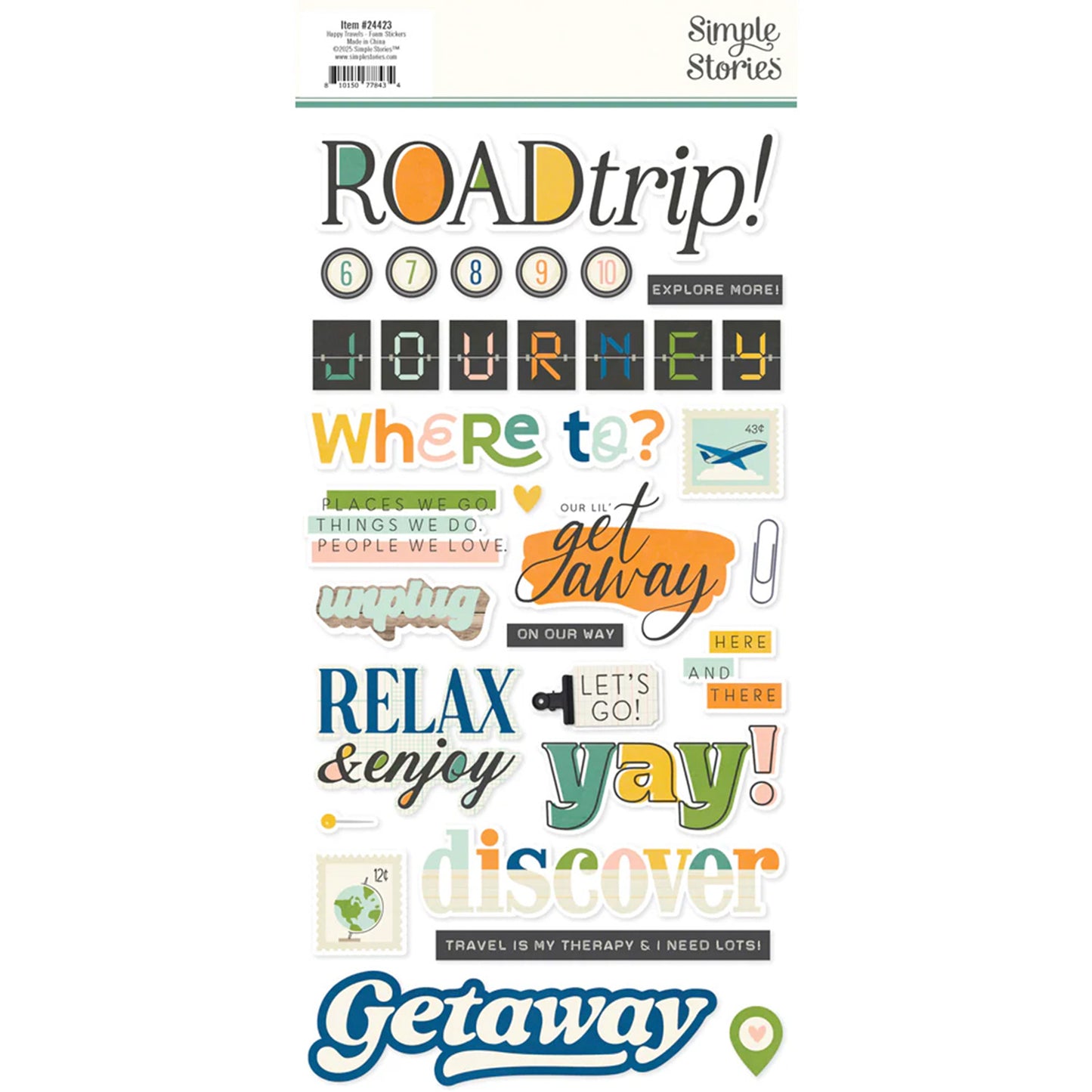 Simple Stories - Foam Stickers 6 x 12 - Happy Travels