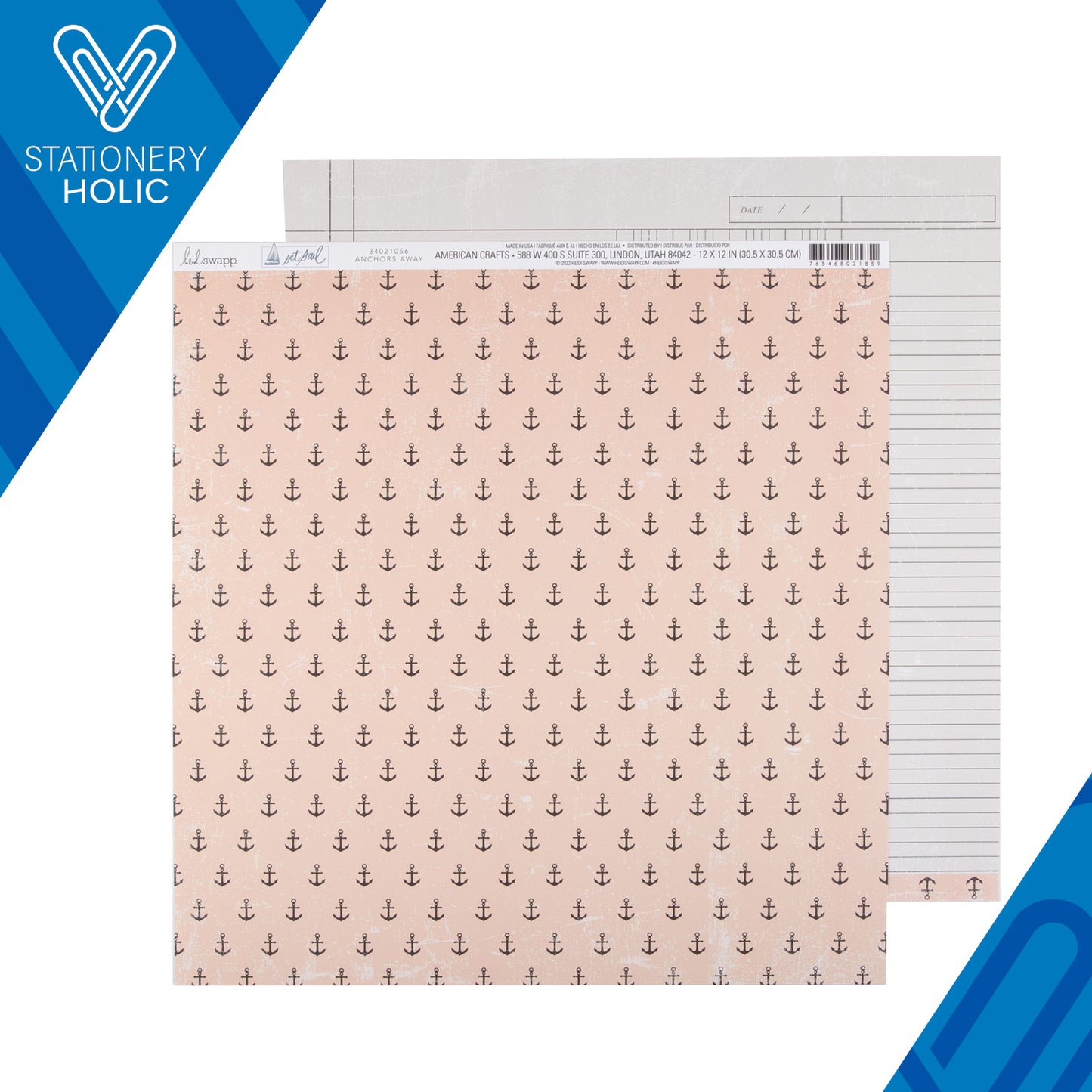 Heidi Swapp - Hoja de Papel 12 x 12 - Set Sail - Anchors Away