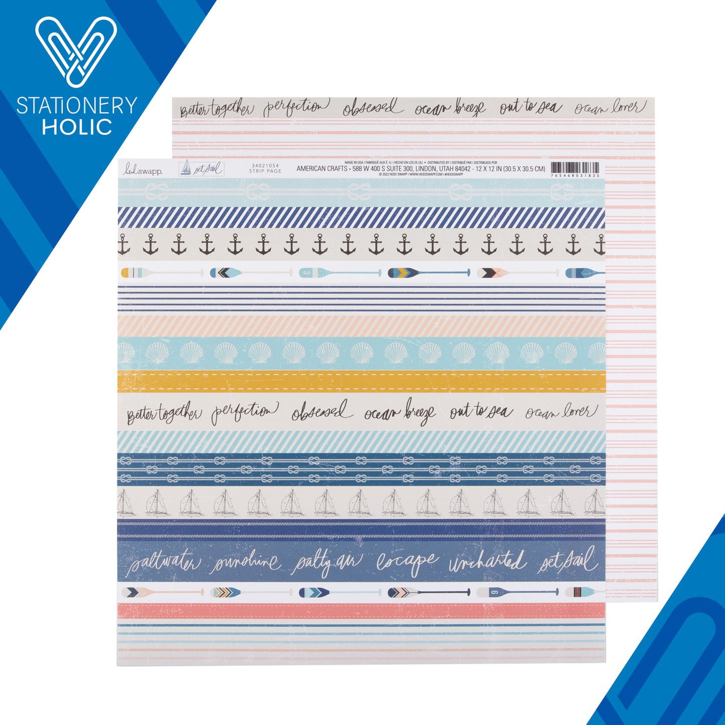 Heidi Swapp - Hoja de Papel 12 x 12 - Set Sail - Strip Page