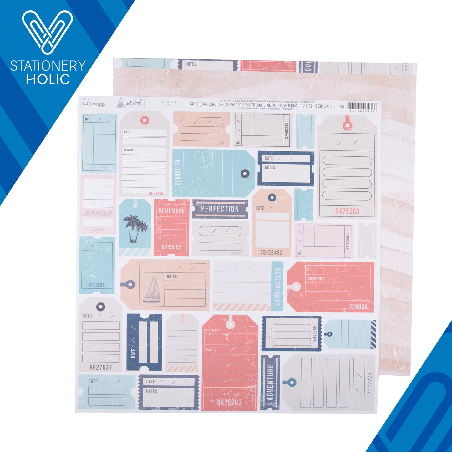 Heidi Swapp - Hoja de Papel 12 x 12 - Set Sail - Tags