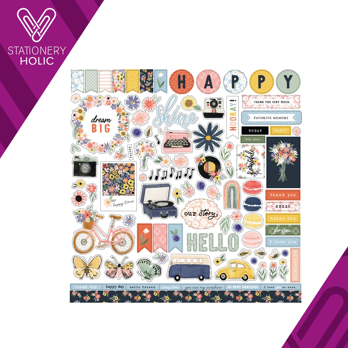 Echo Park - Hoja de Stickers 12 x 12 - Here, There and Everywhere