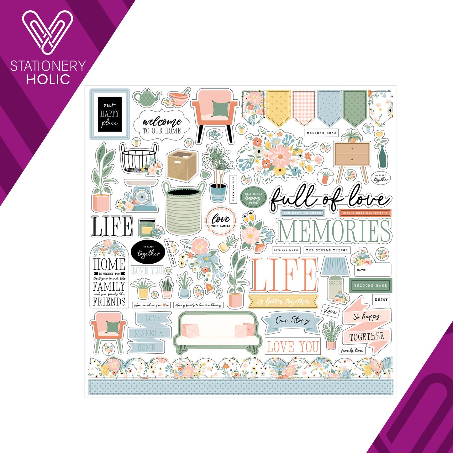 Echo Park - Hoja de Stickers 12 x 12 - Our Happy Place