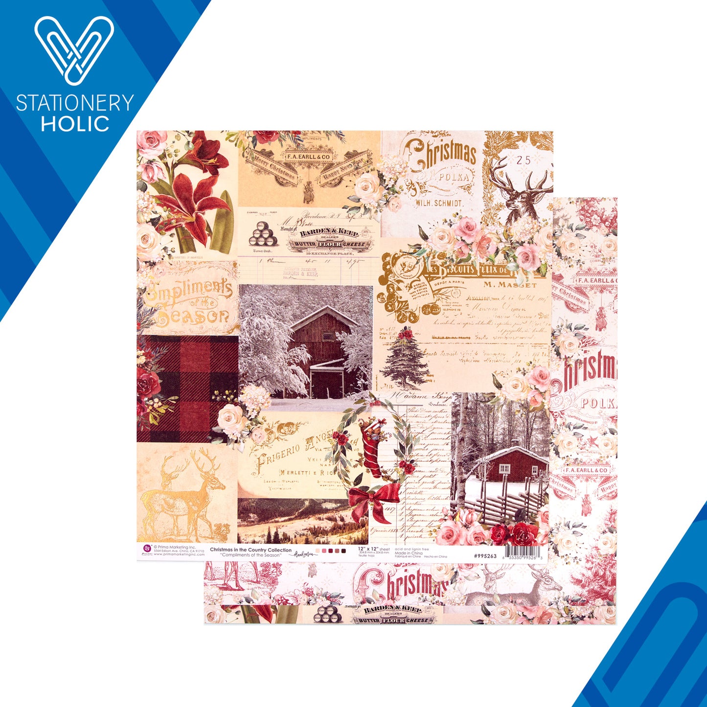 Prima Marketing - Hoja Papel 12 x 12 con Foil - Compliments Of The Season