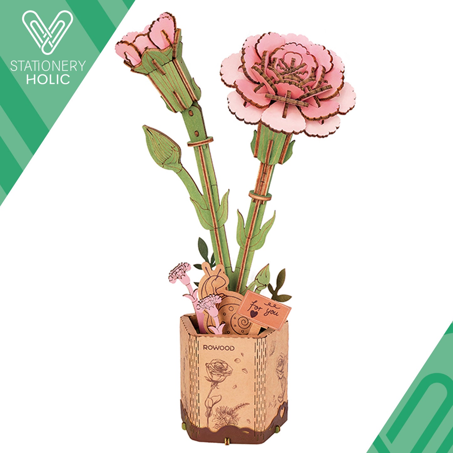 Rolife - Wooden Flowers - Pink Carnation
