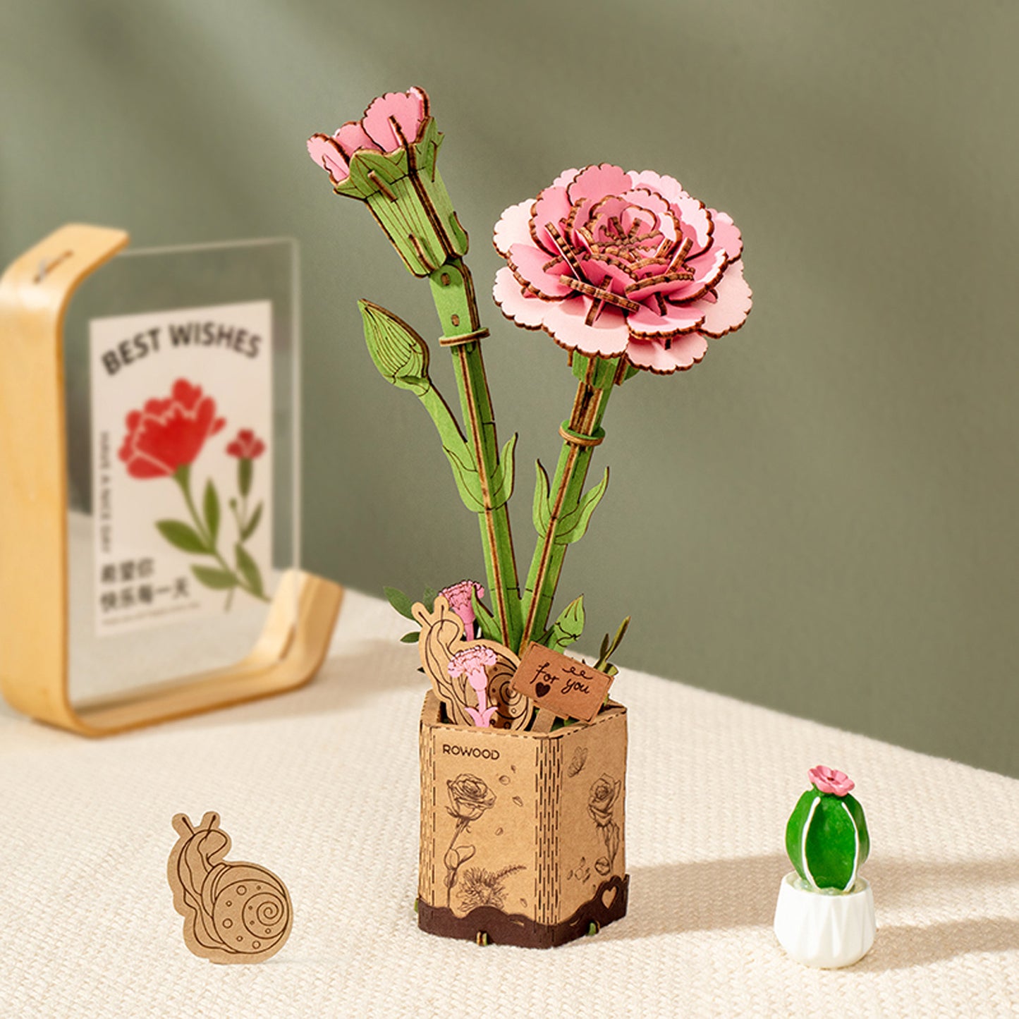 Rolife - Wooden Flowers - Pink Carnation