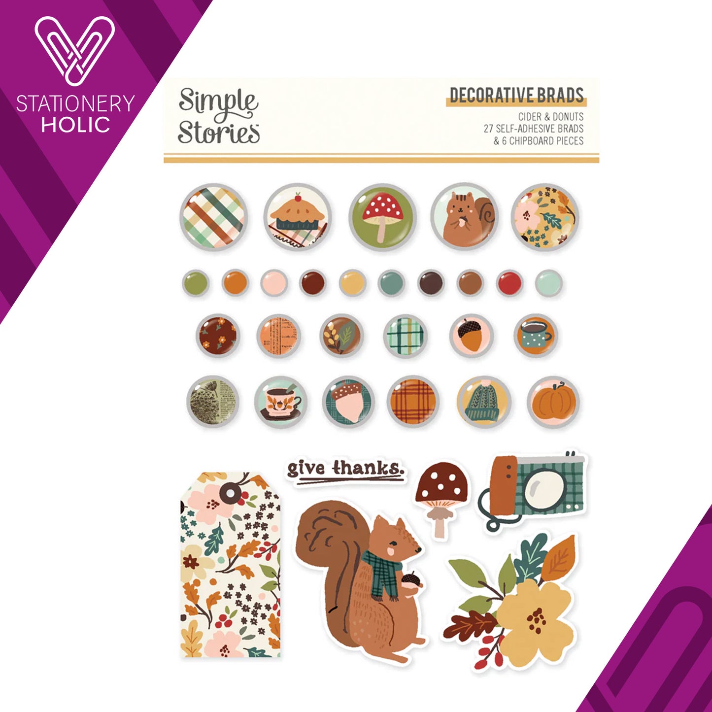 Simple Stories - Decorative Brads - Cider & Donuts