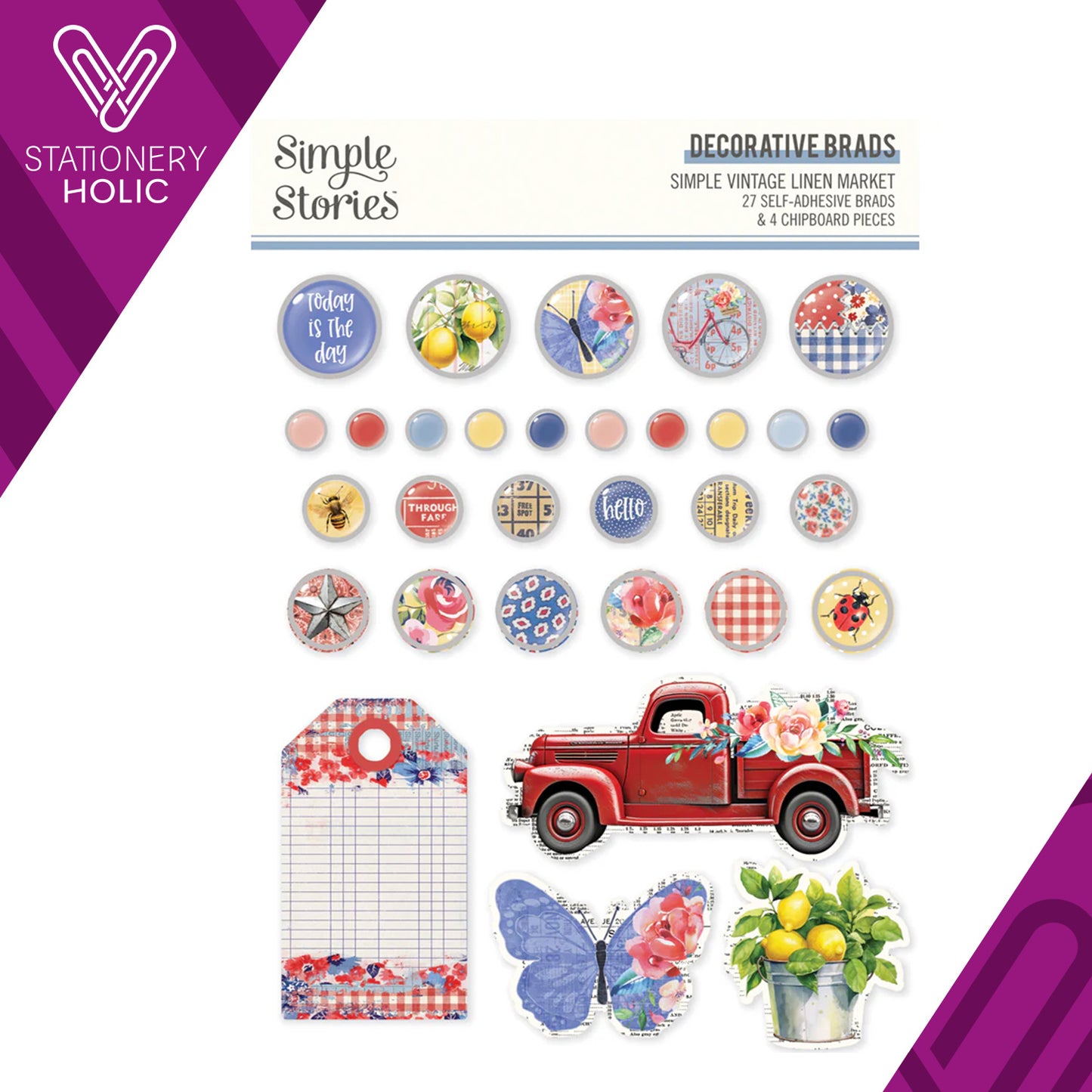 Simple Stories - Decorative Brads - Linen Market