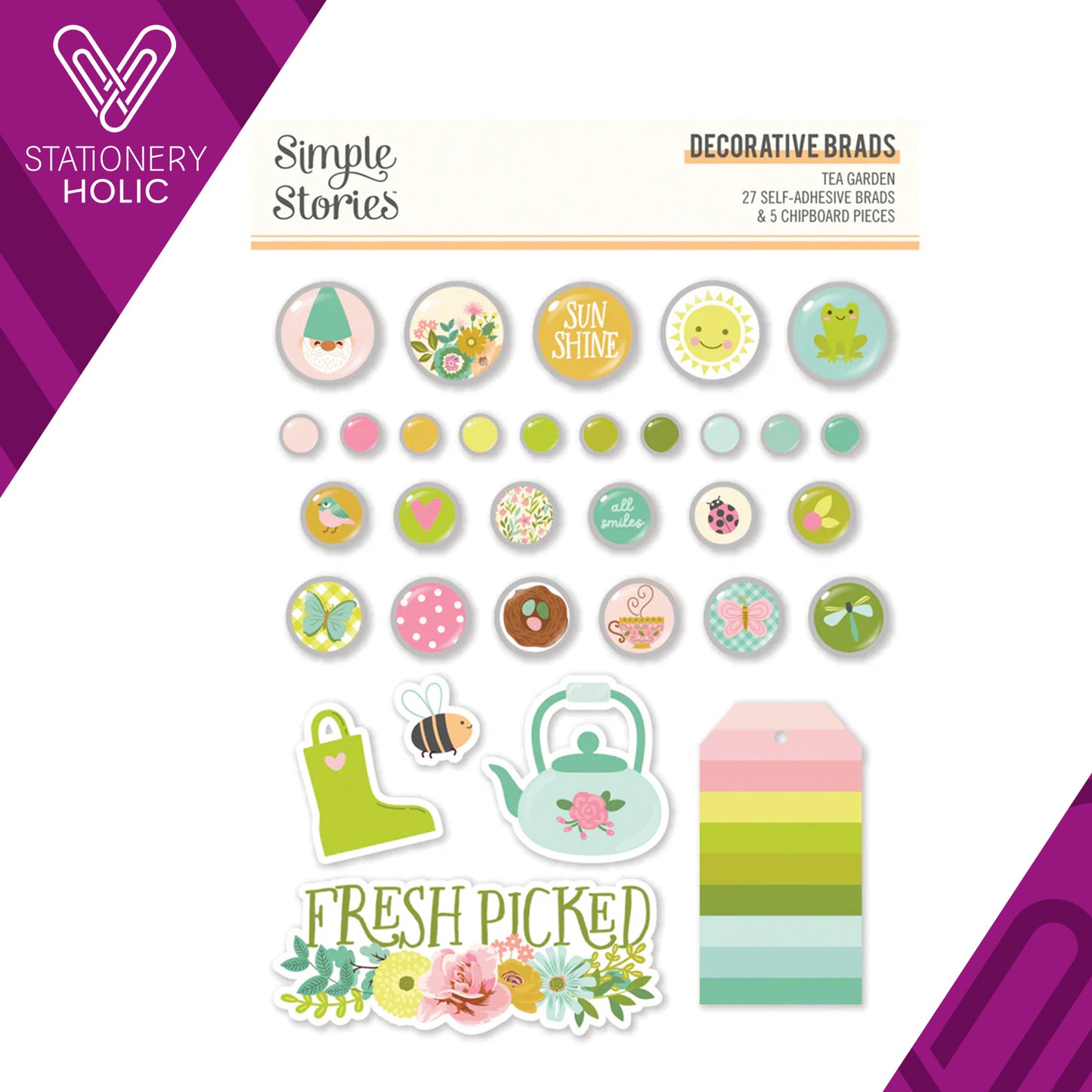 Simple Stories - Decorative Brads - Tea Garden