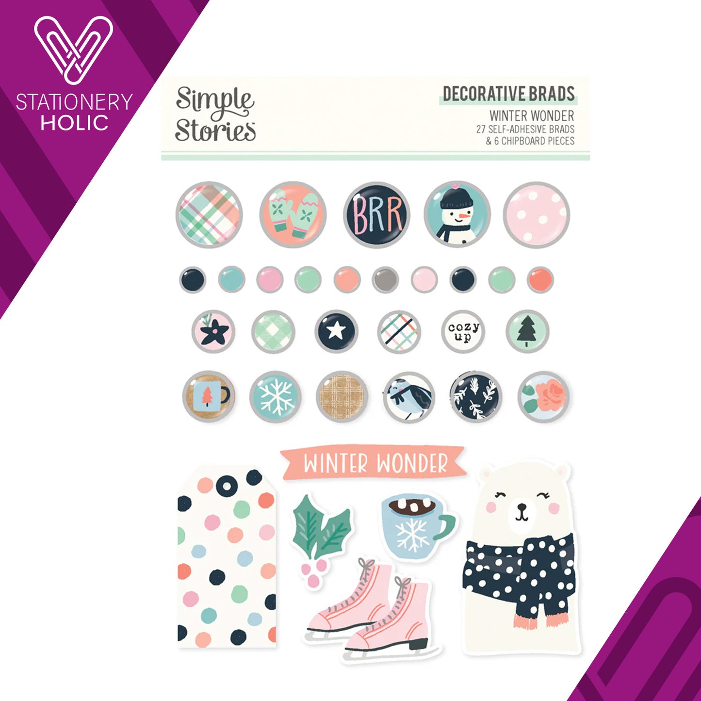 Simple Stories - Decorative Brads - Winter Wonder