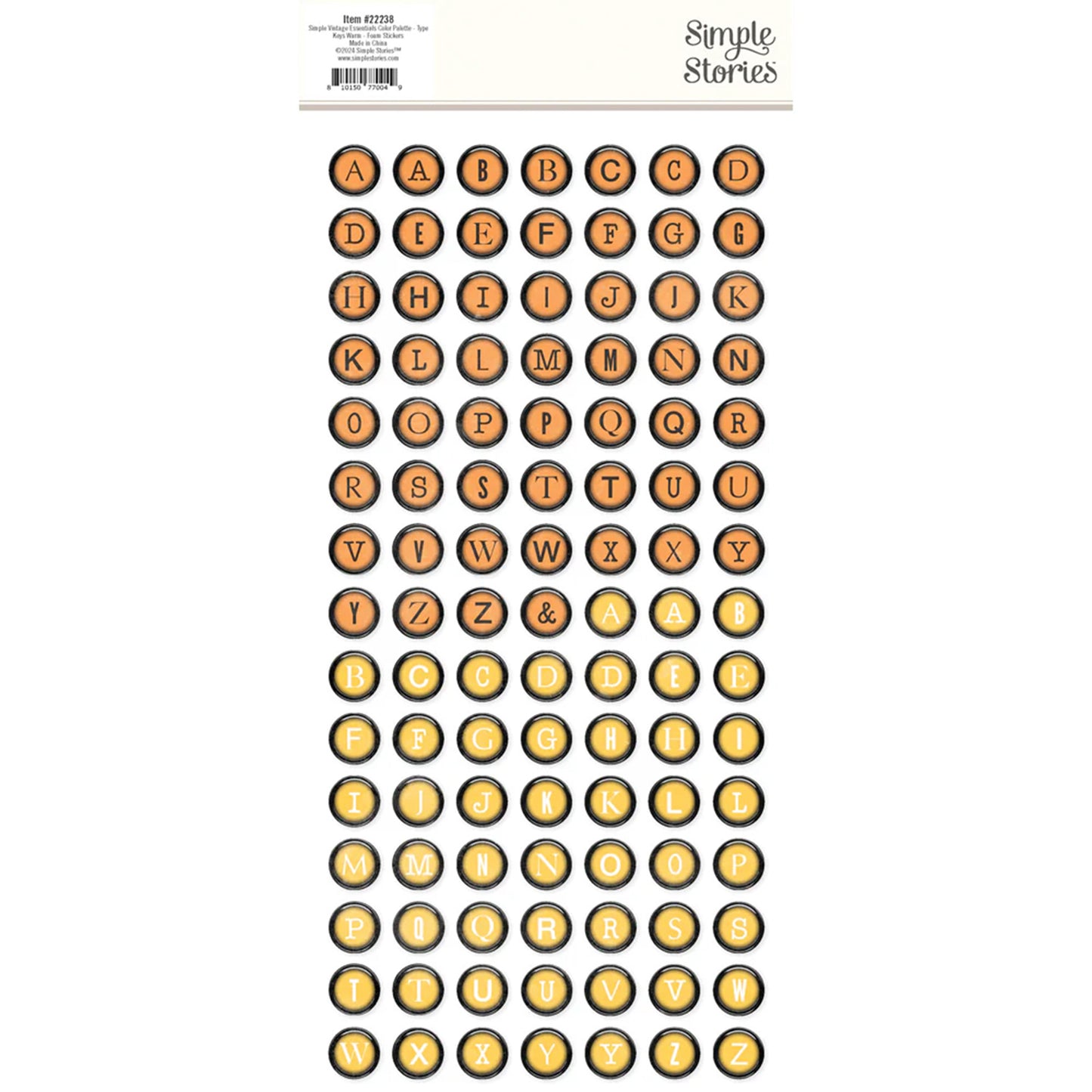 Simple Stories - Foam Stickers 6 x 12 - Type Keys Warm