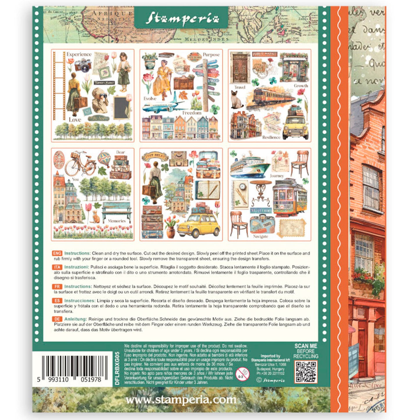 Stamperia - Rub-ons 20.5 x 23 cm (6 hojas) - Art Of Travelling