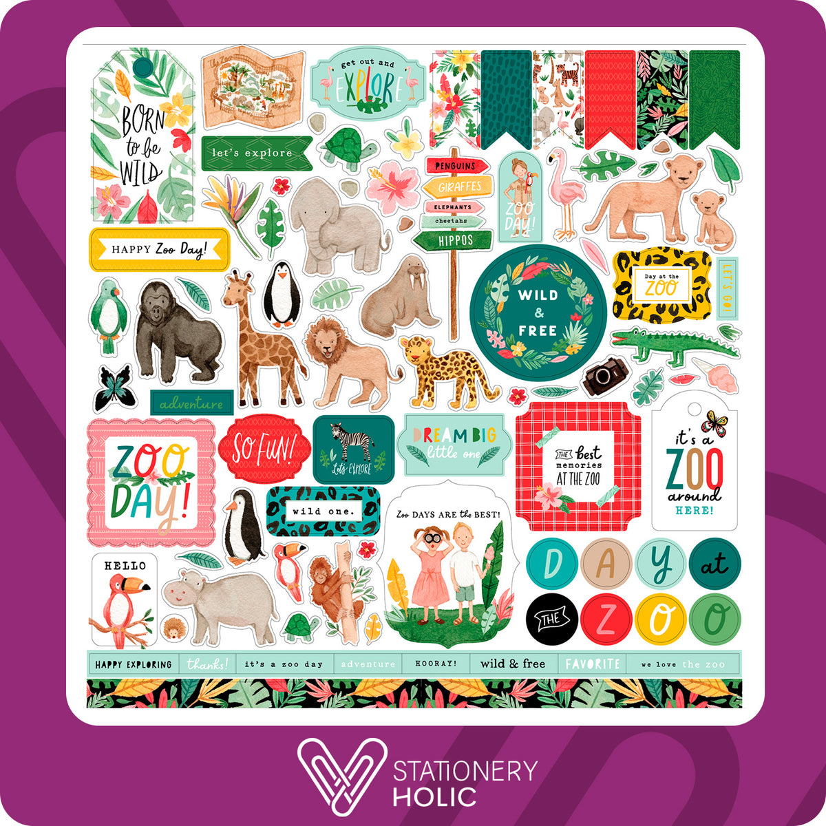 Echo Park - Hoja de Stickers 12 x 12 - Animal Kingdom