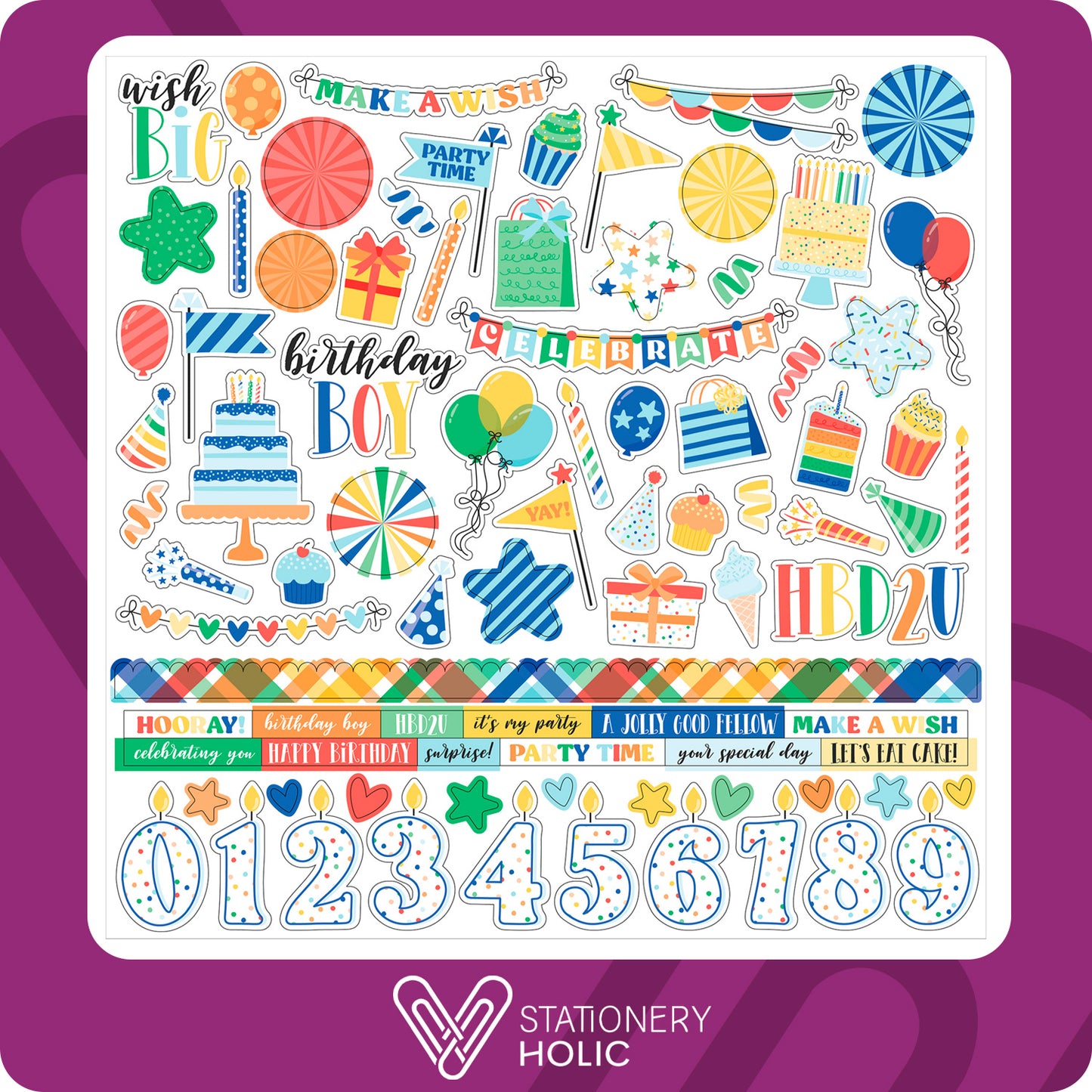 Echo Park - Hoja de Stickers 12 x 12 - Make A Wish Birthday Boy