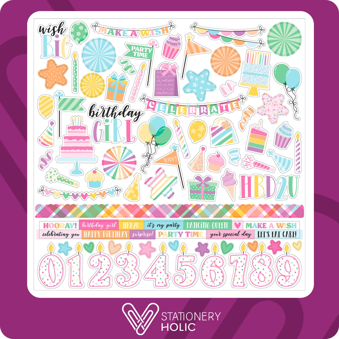 Echo Park - Hoja de Stickers 12 x 12 - Make A Wish Birthday Girl