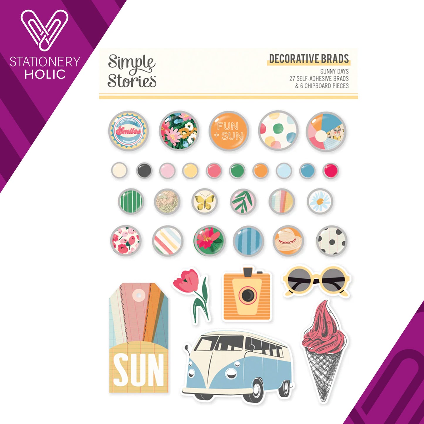 Simple Stories - Decorative Brads - Sunny Days