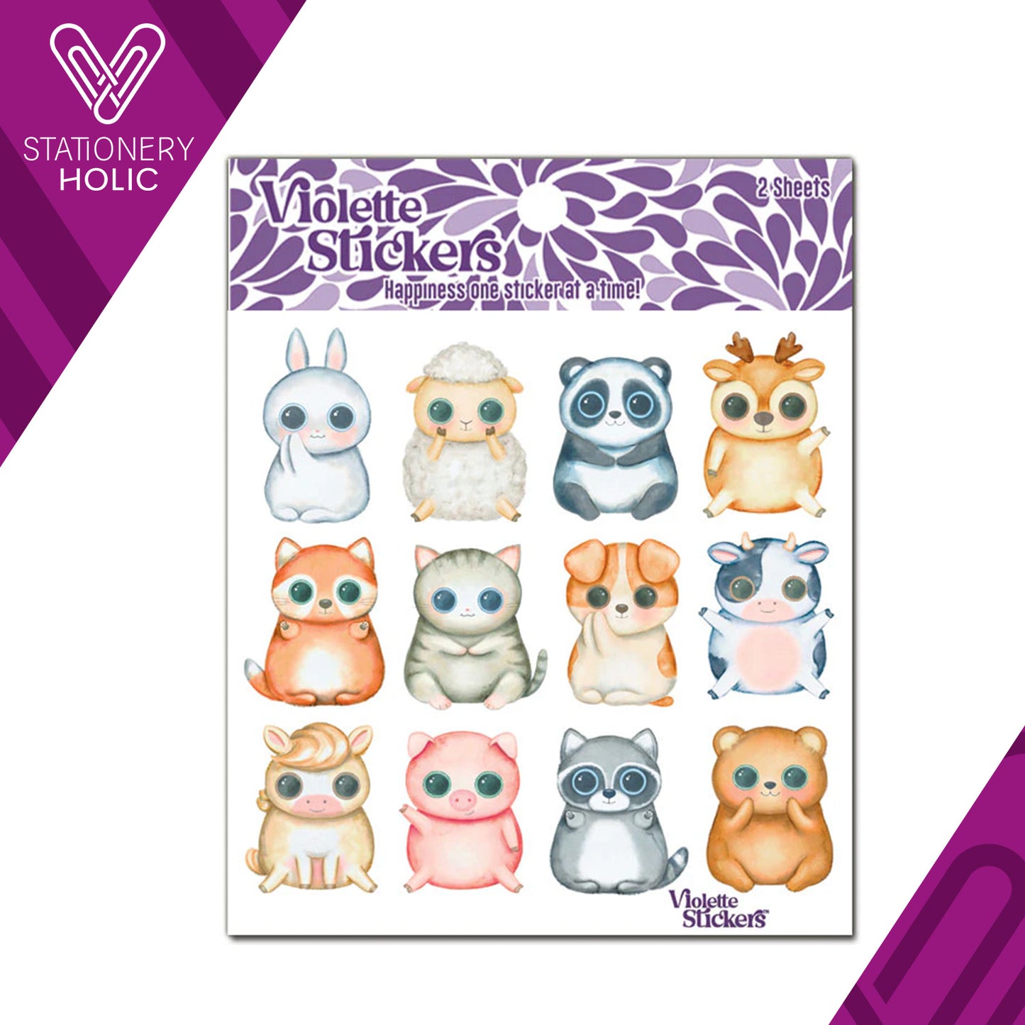 Violette Stickers - Stickers 4 x 4" (2 Hojas) - Big Eyed Baby Animals
