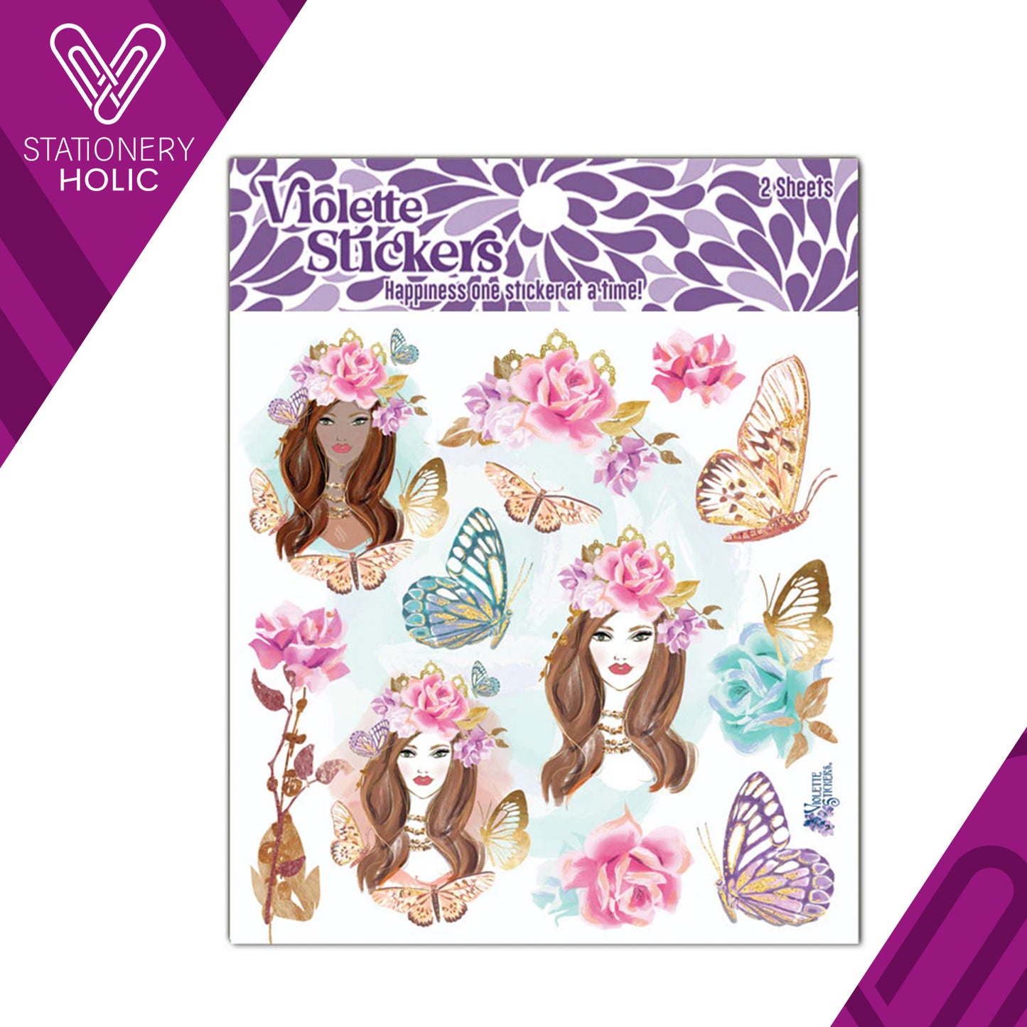 Violette Stickers - Stickers 4 x 4" (2 Hojas) - Butterfly Girl