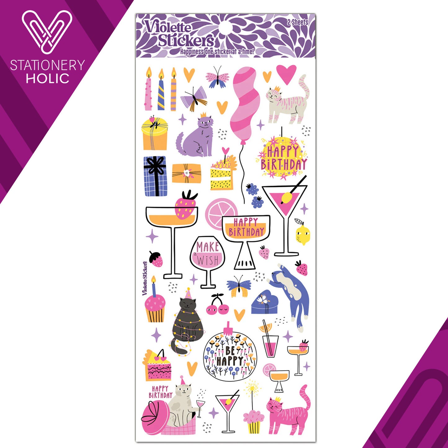 Violette Stickers - Stickers 4 x 8" (2 Hojas) - Cat Lady Birthday
