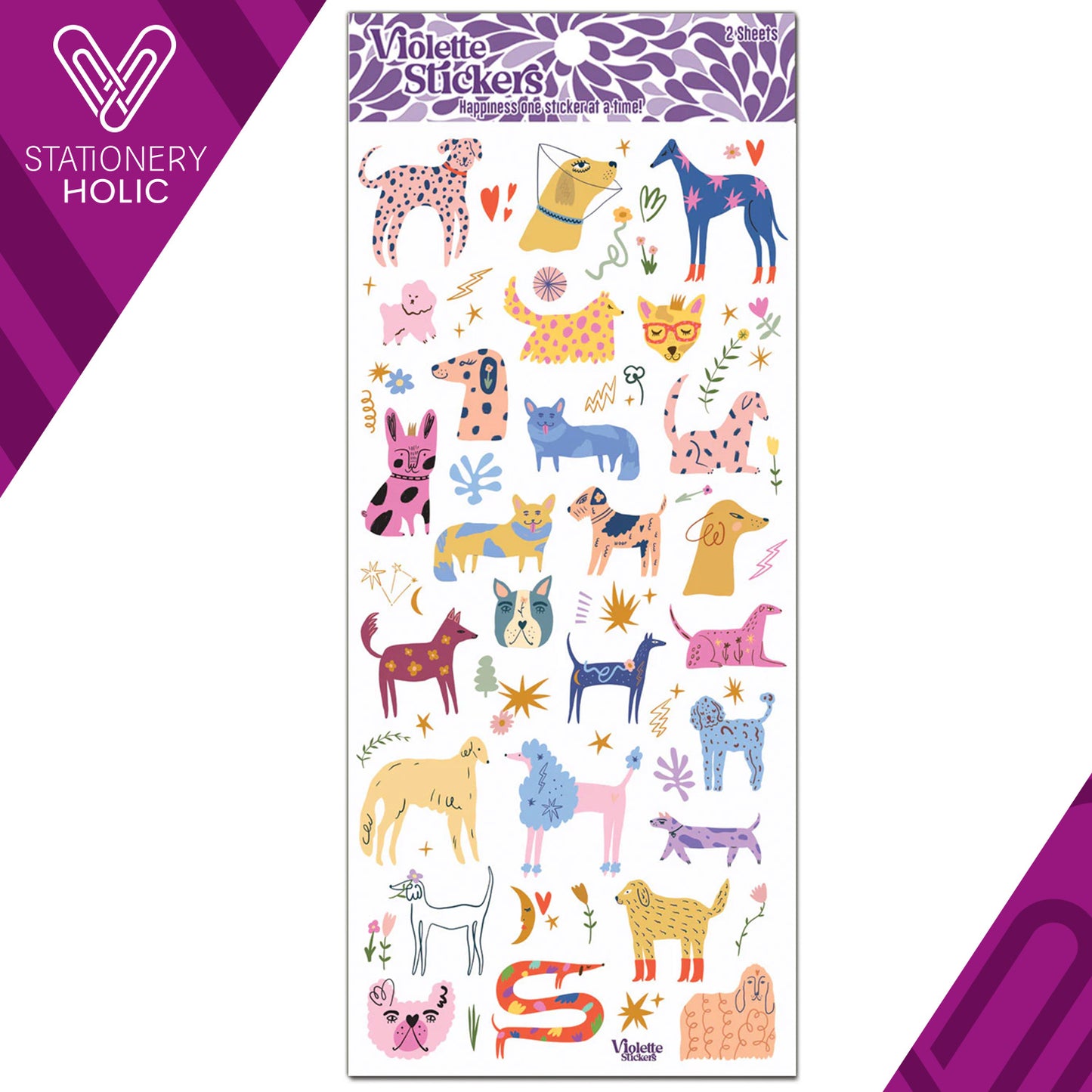 Violette Stickers - Stickers 4 x 8" (2 Hojas) - Cheery Dogs