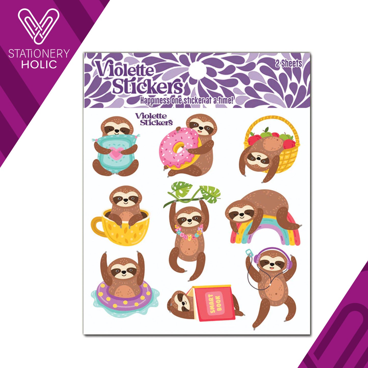 Violette Stickers - Stickers 4 x 4" (2 Hojas) - Cheery Sloths