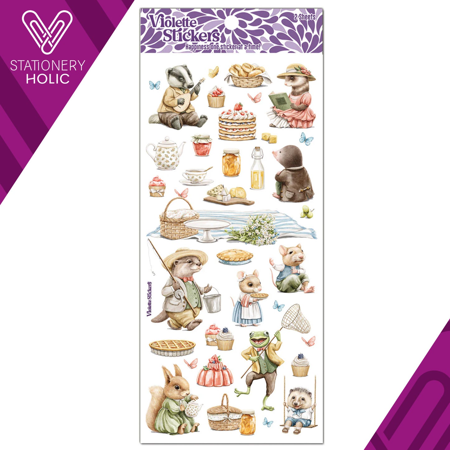 Violette Stickers - Stickers 4 x 8" (2 Hojas) - Critter Picnic