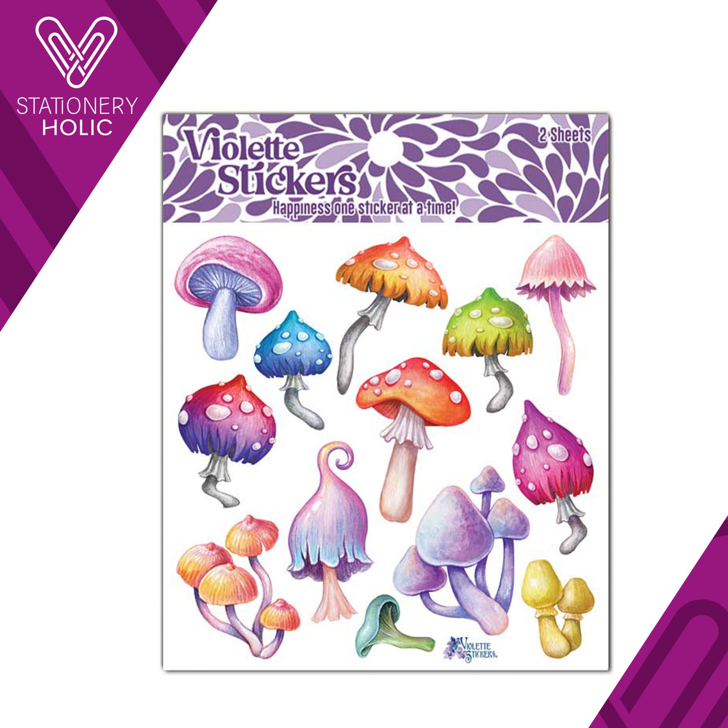 Violette Stickers - Stickers 4 x 4" (2 Hojas) - Electric Mushrooms