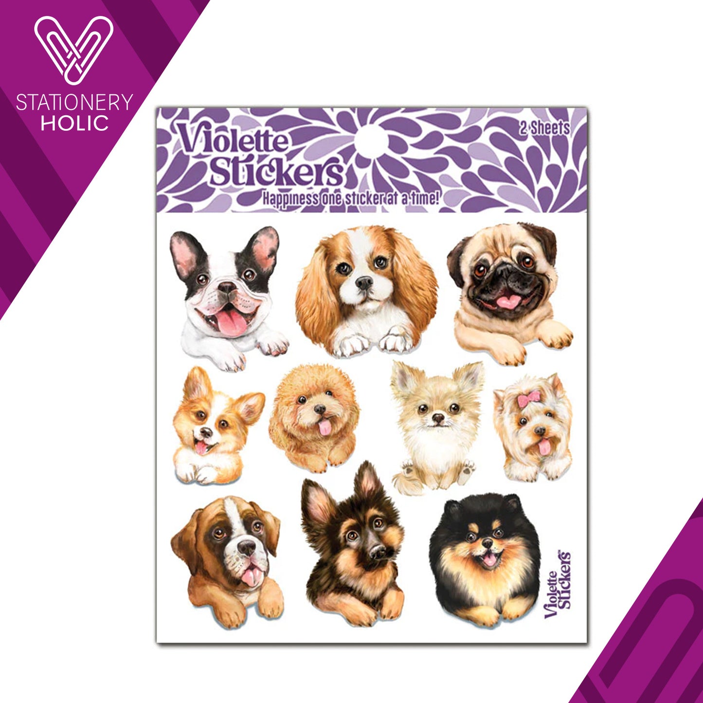 Violette Stickers - Stickers 4 x 4" (2 Hojas) - Fuzzy Puppy Dogs