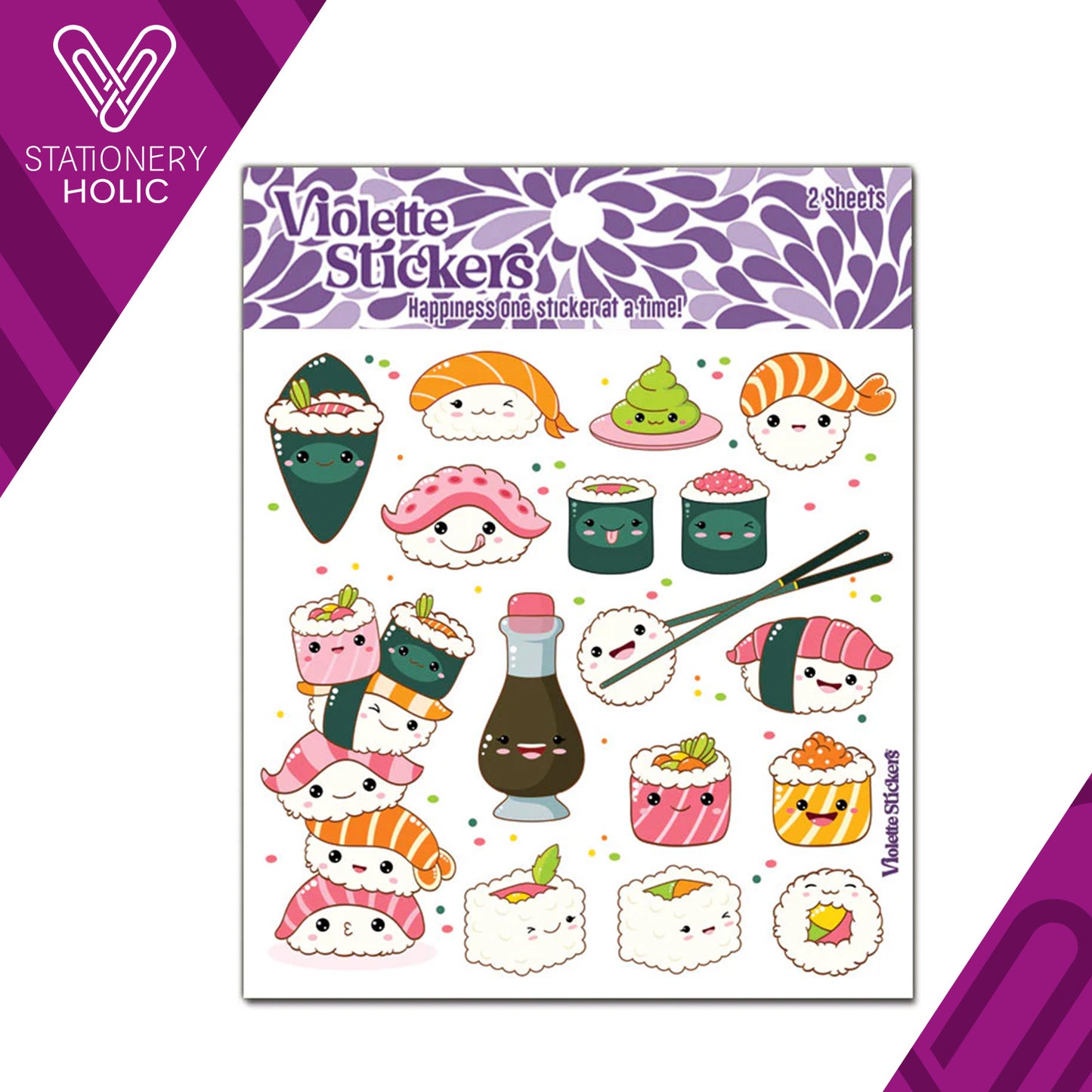 Violette Stickers - Stickers 4 x 4" (2 Hojas) - Happy Sushi