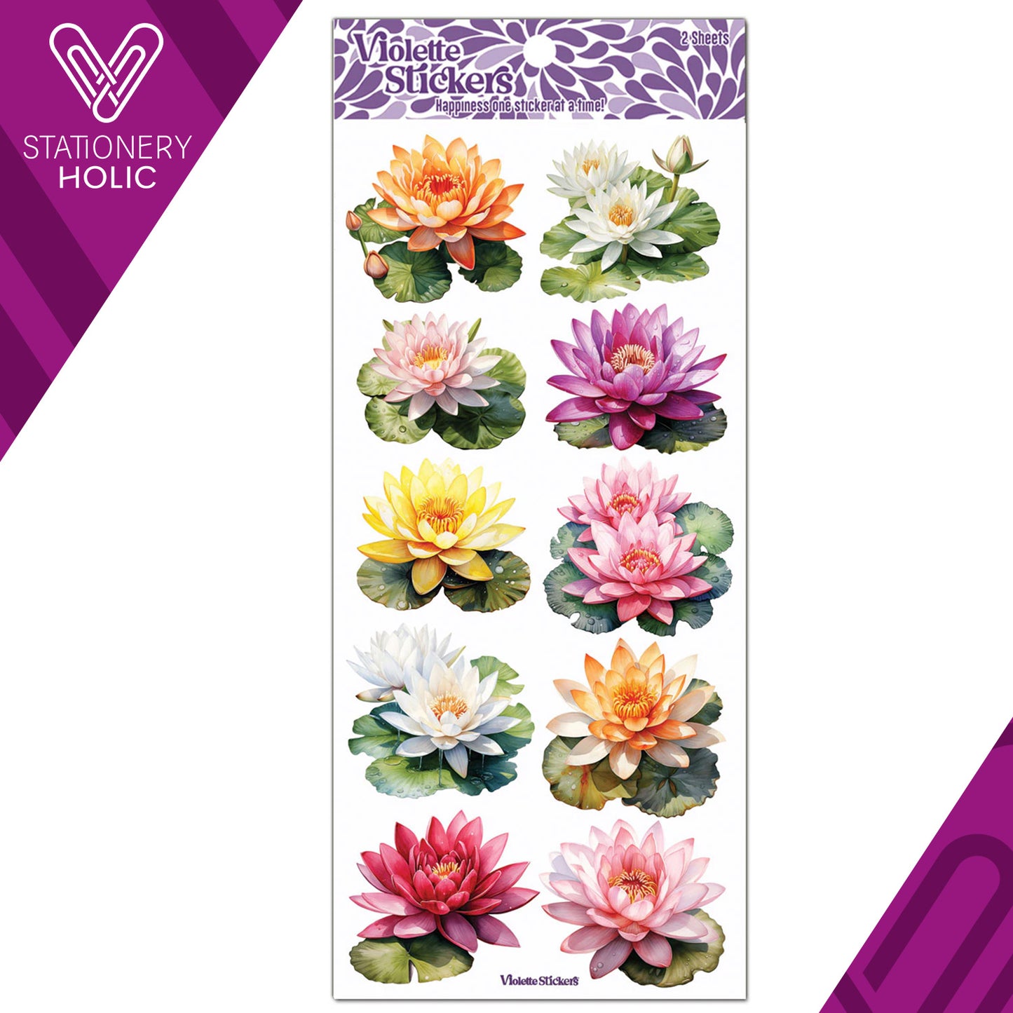 Violette Stickers - Stickers 4 x 8" (2 Hojas) - Lilypad Flower