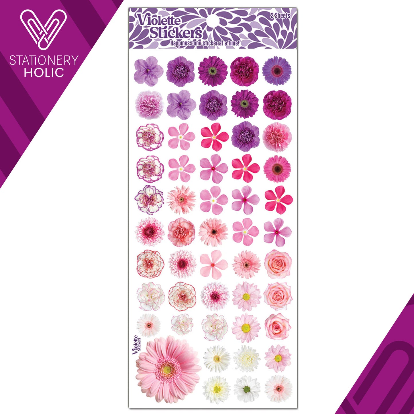 Violette Stickers - Stickers 4 x 8" (2 Hojas) - Mini Pink Flower