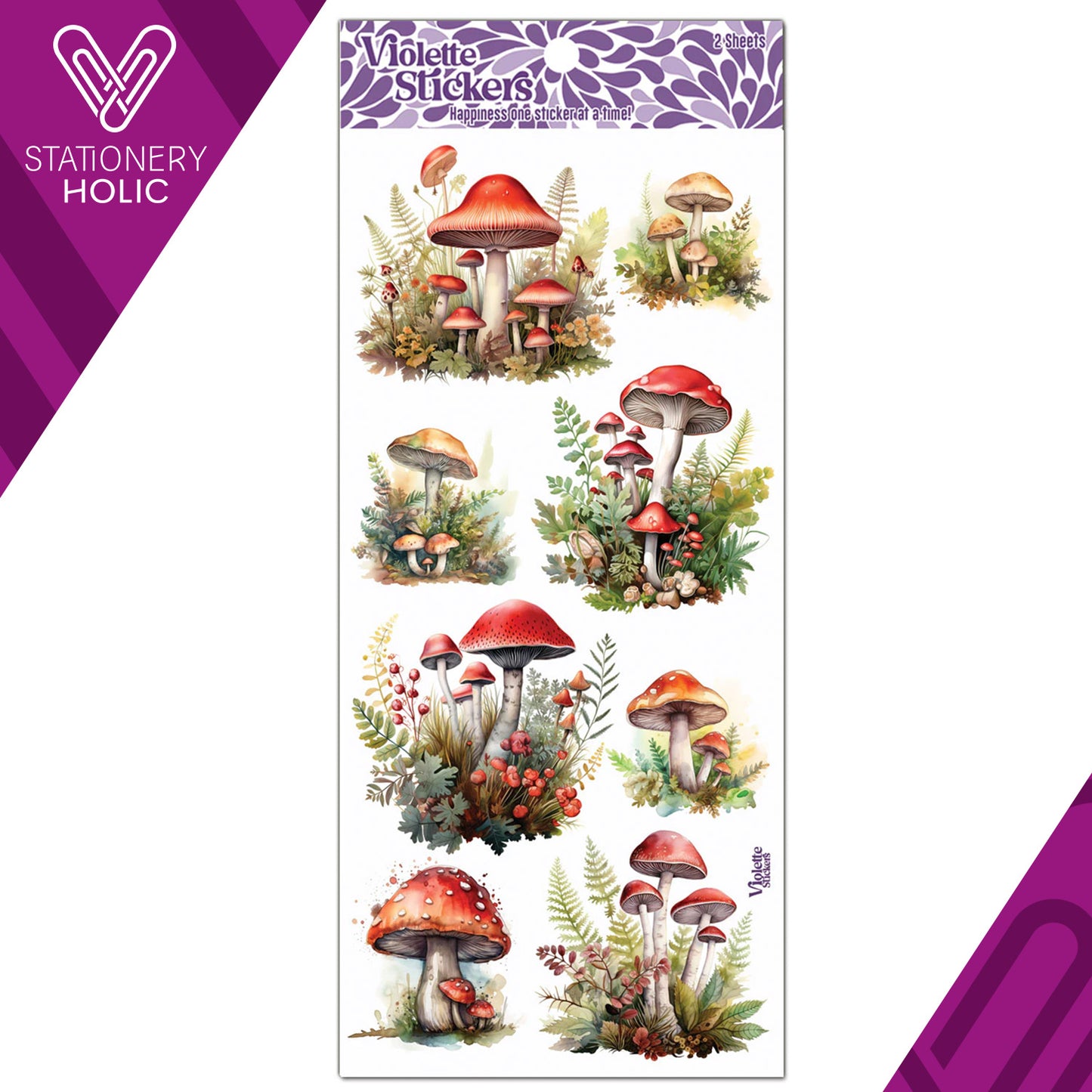 Violette Stickers - Stickers 4 x 8" (2 Hojas) - Mushroom Patches