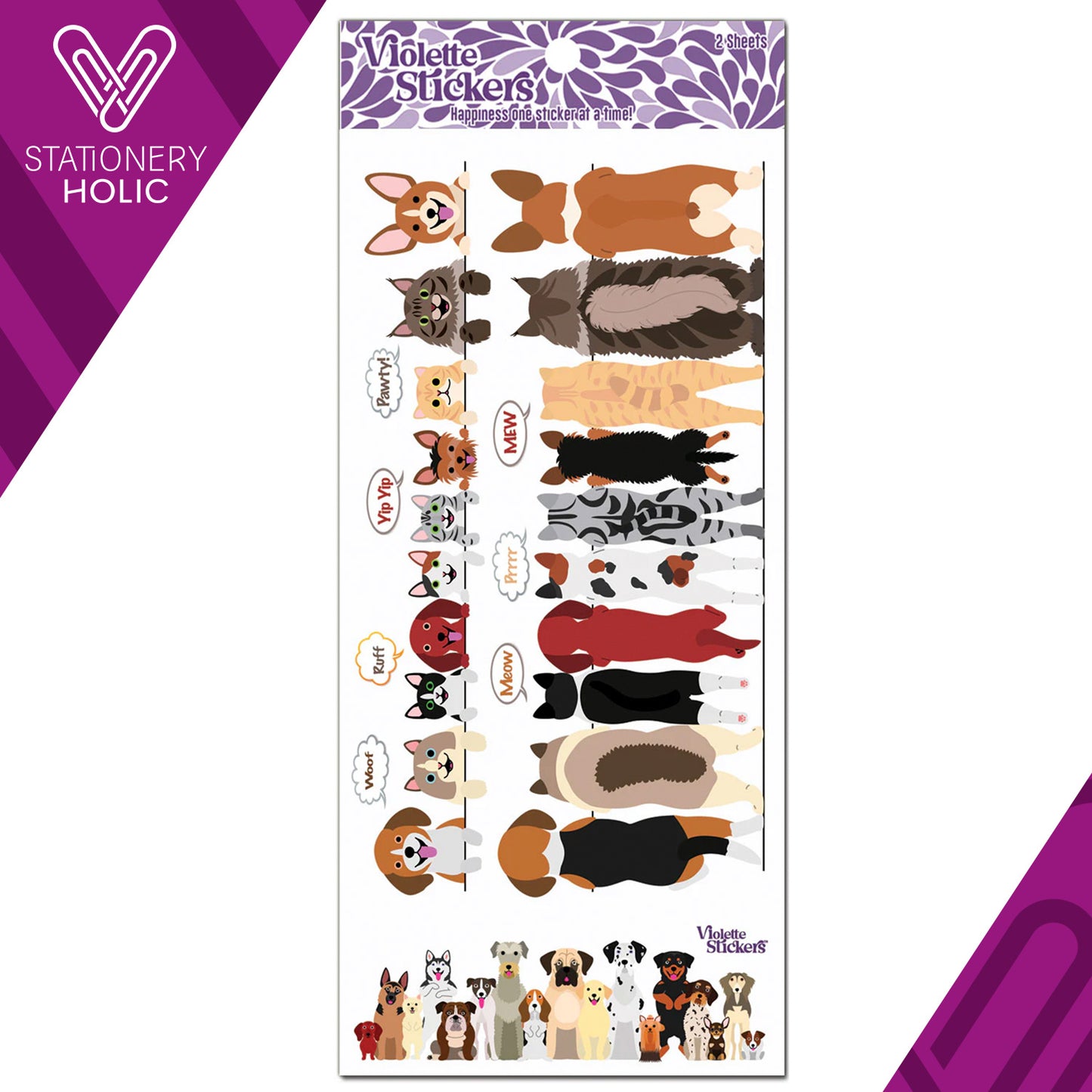 Violette Stickers - Stickers 4 x 8" (2 Hojas) - Peeking Pets