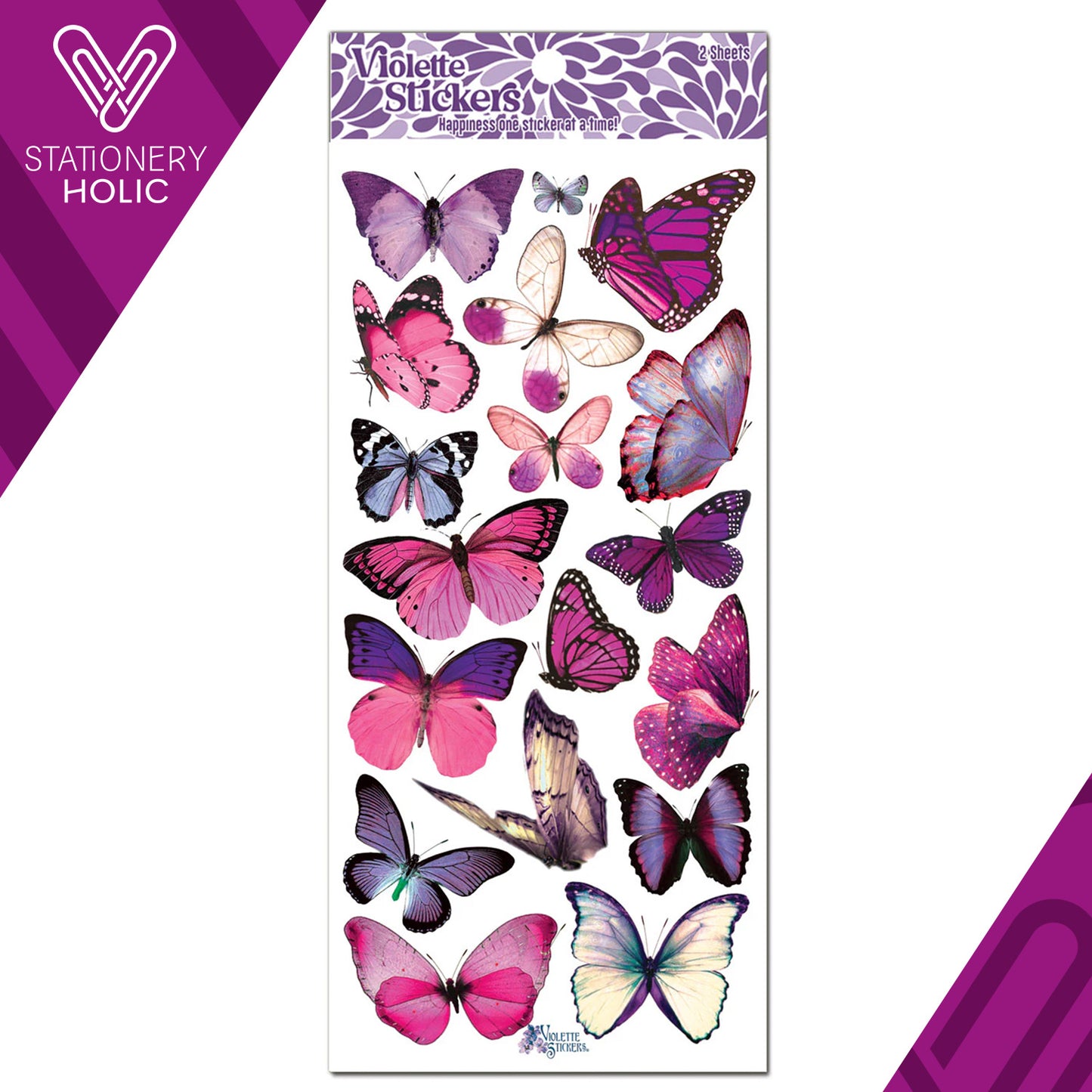 Violette Stickers - Stickers 4 x 8" (2 Hojas) - Purple Butterfly