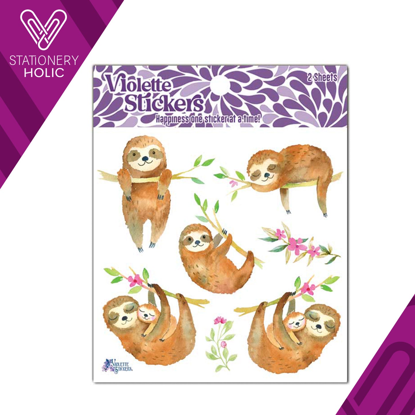 Violette Stickers - Stickers 4 x 4" (2 Hojas) - Sloths