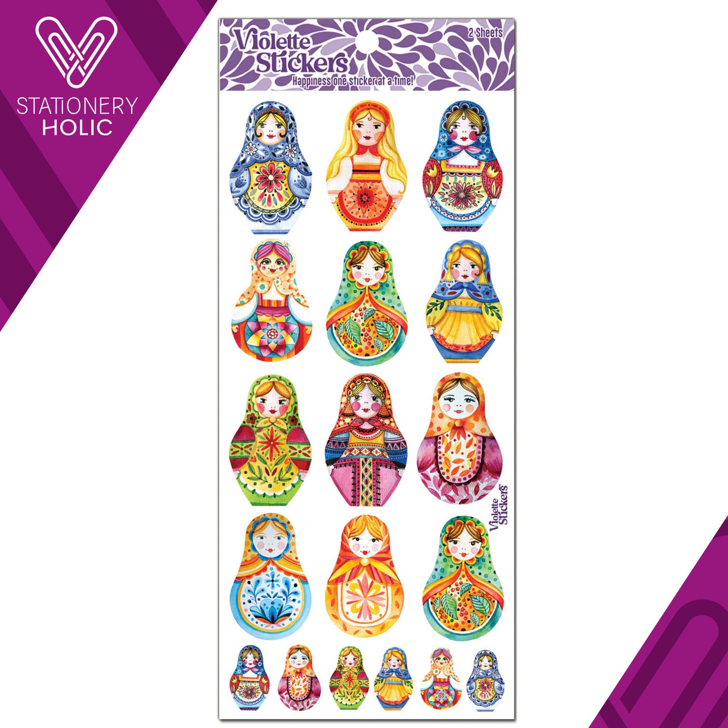 Violette Stickers - Stickers 4 x 8" (2 Hojas) - Stacking Dolls