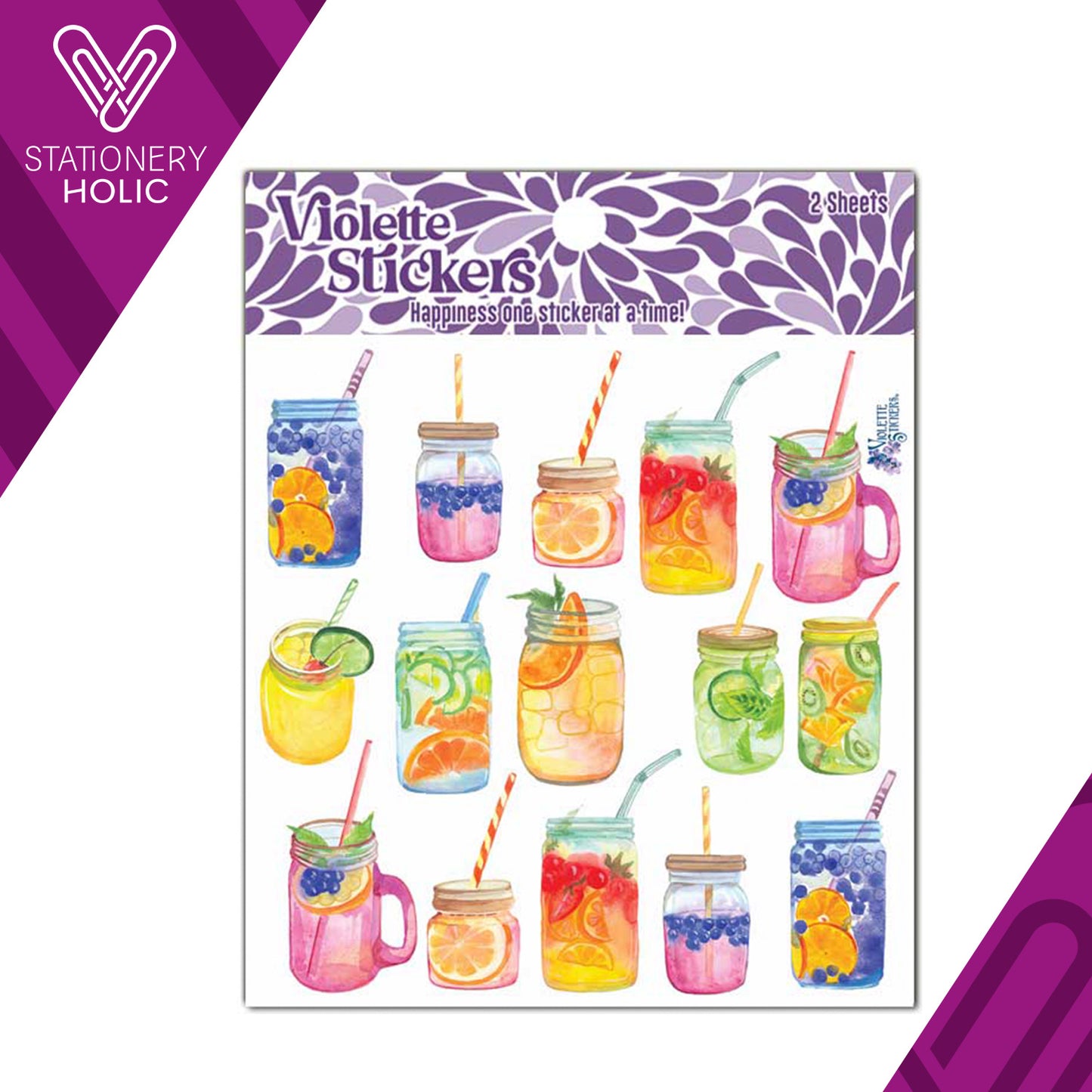 Violette Stickers - Stickers 4 x 4" (2 Hojas) - Tropical Drinks