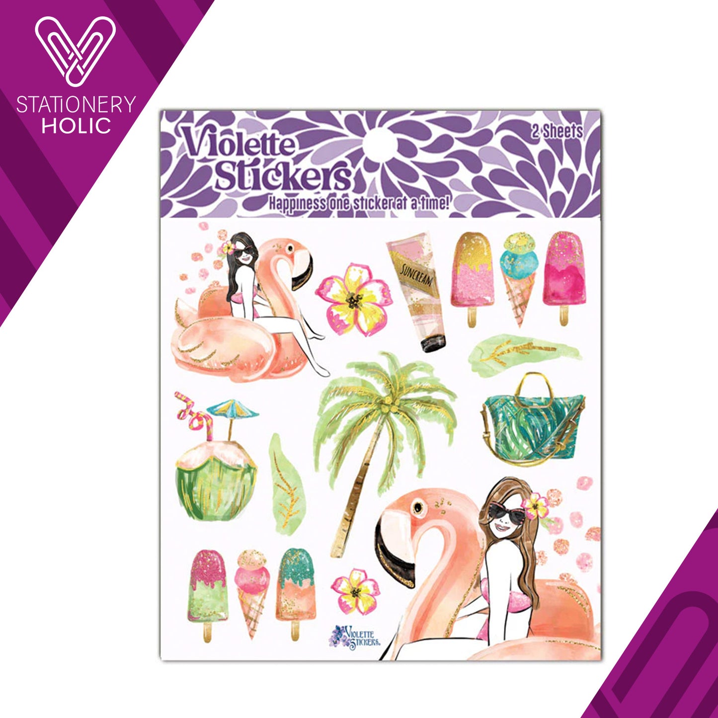 Violette Stickers - Stickers 4 x 4" (2 Hojas) - Tropical Pool