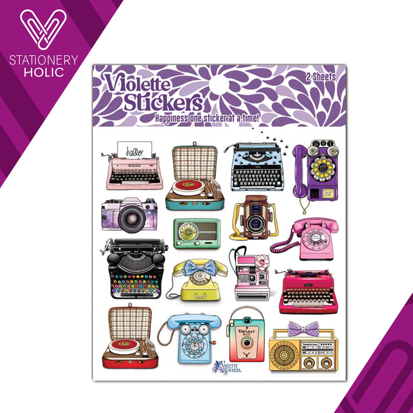 Violette Stickers - Stickers 4 x 4" (2 Hojas) - Typewriters