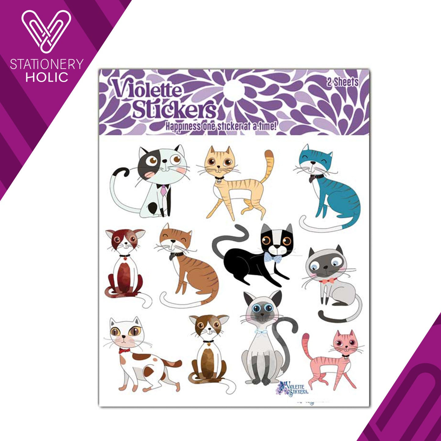 Violette Stickers - Stickers 4 x 4" (2 Hojas) - Wiz Cats