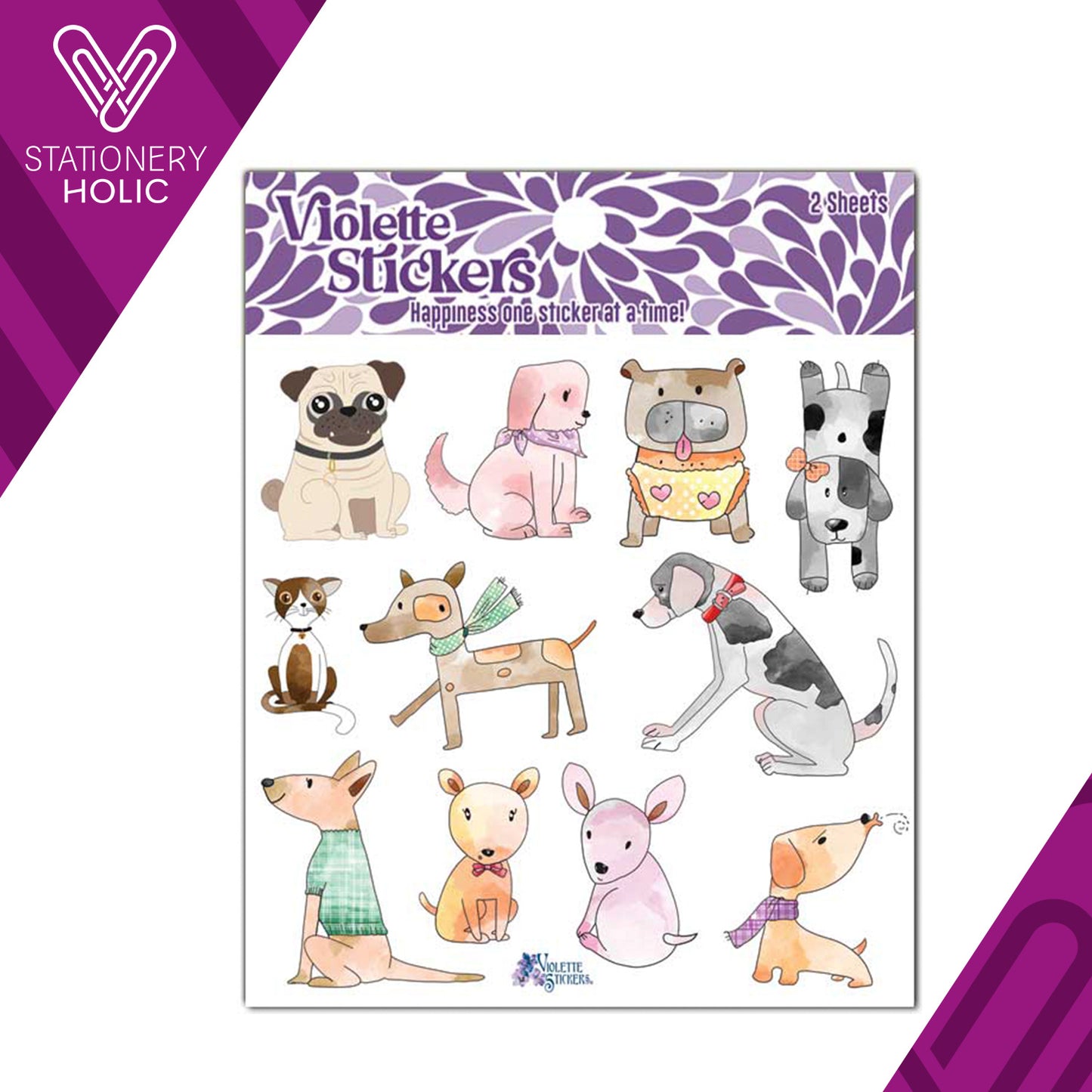 Violette Stickers - Stickers 4 x 4" (2 Hojas) - Wiz Dogs