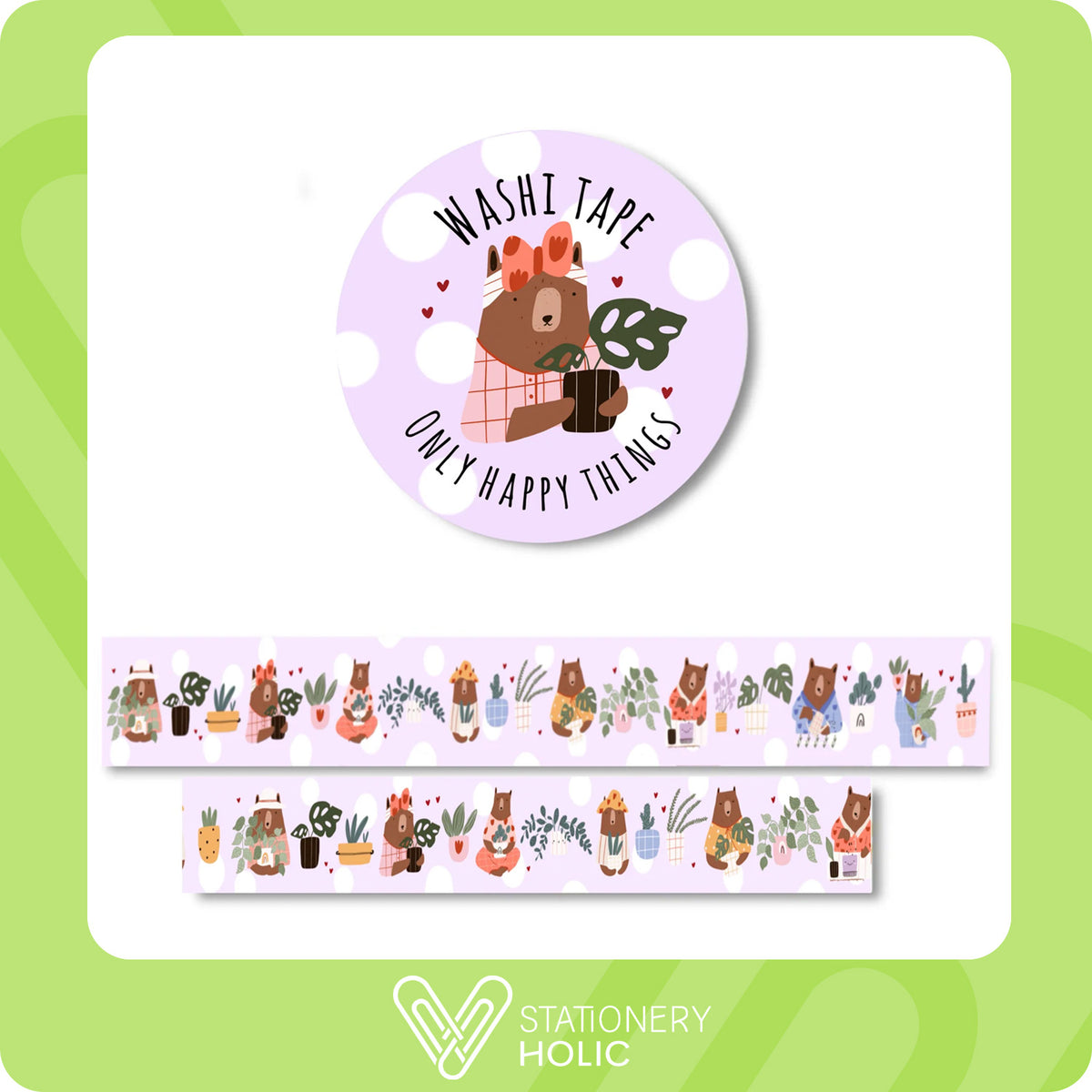 Only Happy Things - Washi 15 mm - Bears & plants