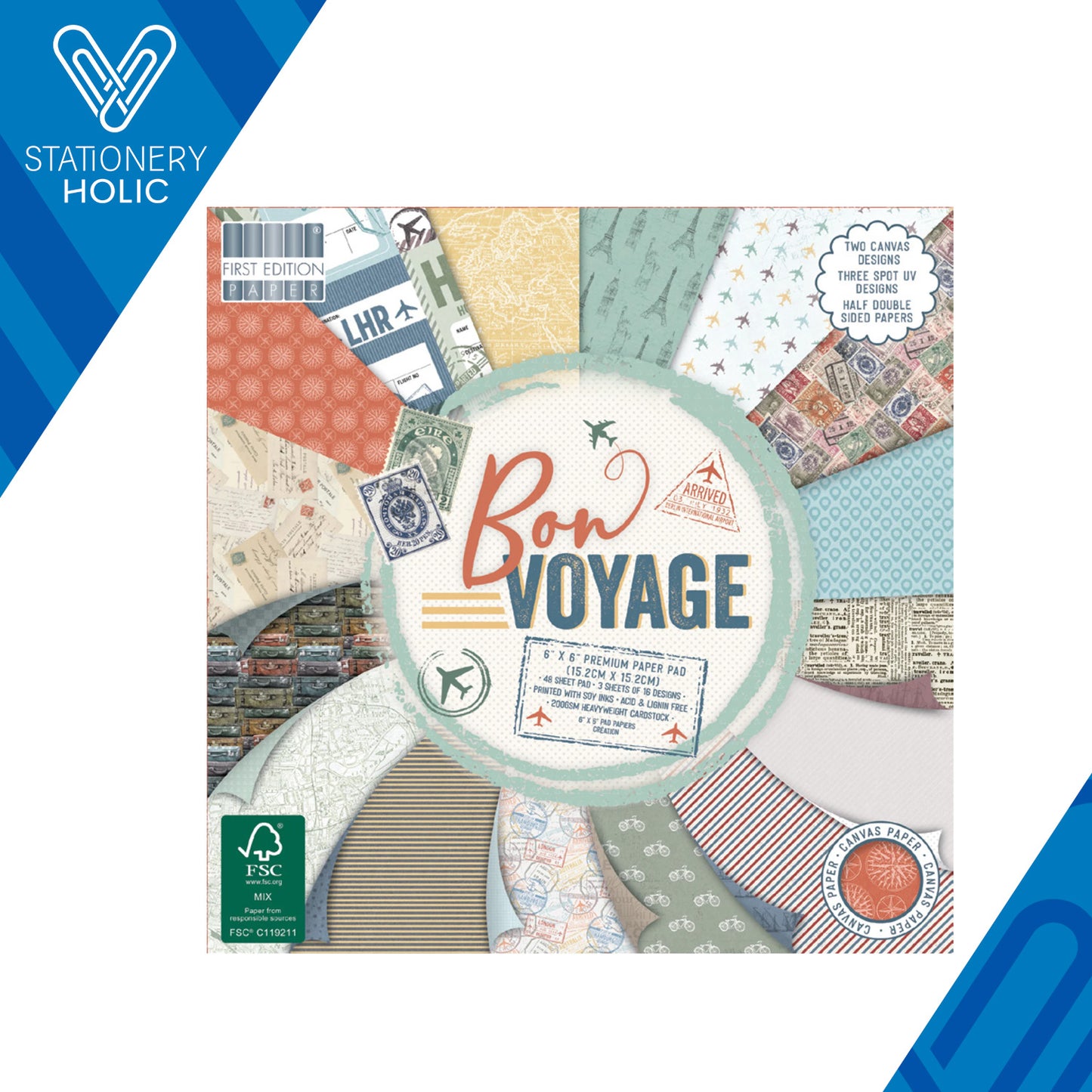 First Edition - Bloc Papel 6 x 6 - Bon Voyage