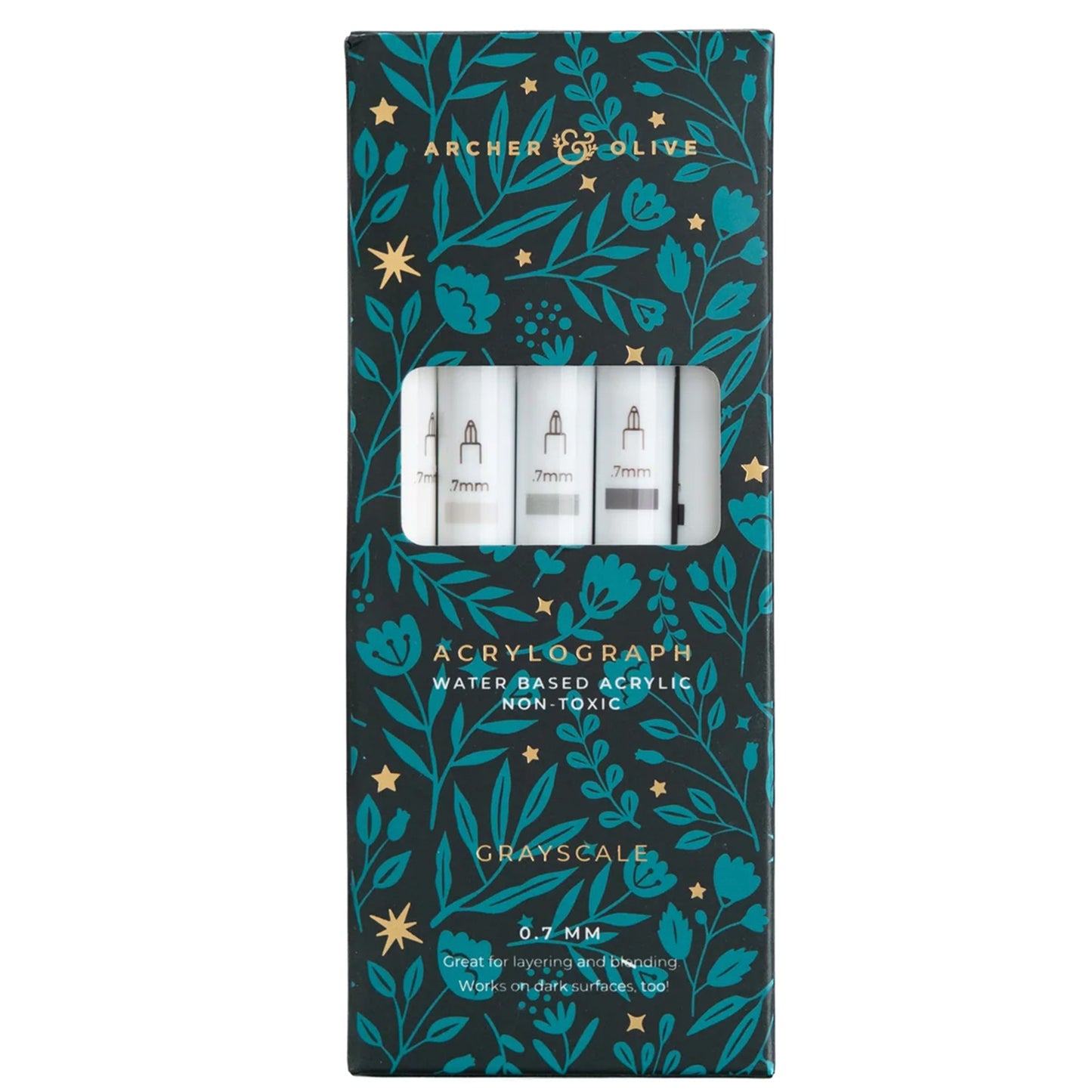Archer & Olive - Marcadores Acrylographs (Set de 5) - Grayscale