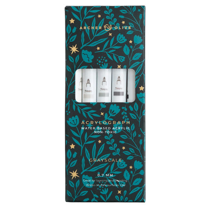 Archer & Olive - Marcadores Acrylographs (Set de 5) - Grayscale