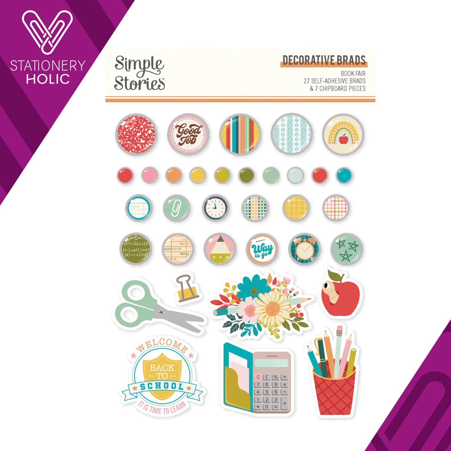 Simple Stories - Decorative Brads - Book Fair