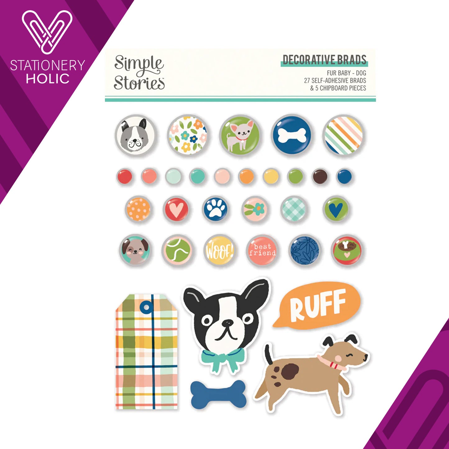 Simple Stories - Decorative Brads - Fur Baby Dog