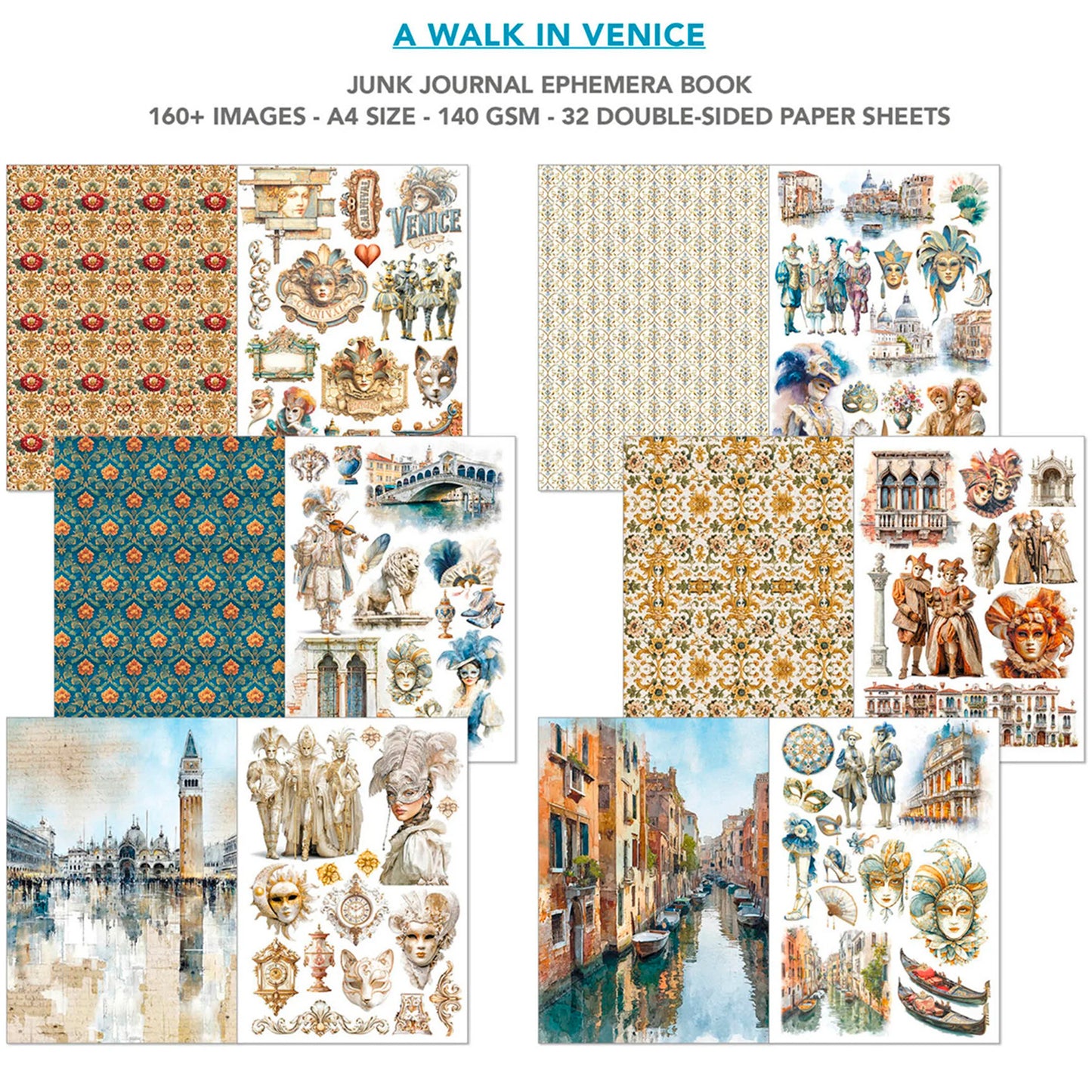 Ciao Bella - Junk Journal Ephemera Book A4 - A Walk In Venice